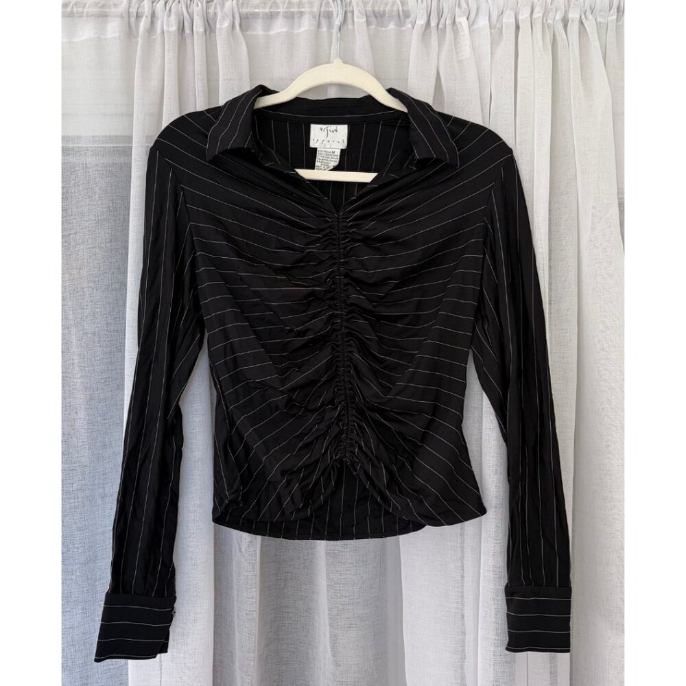 Ice Women’s Black & White Striped Ruched Front Stretchy Top